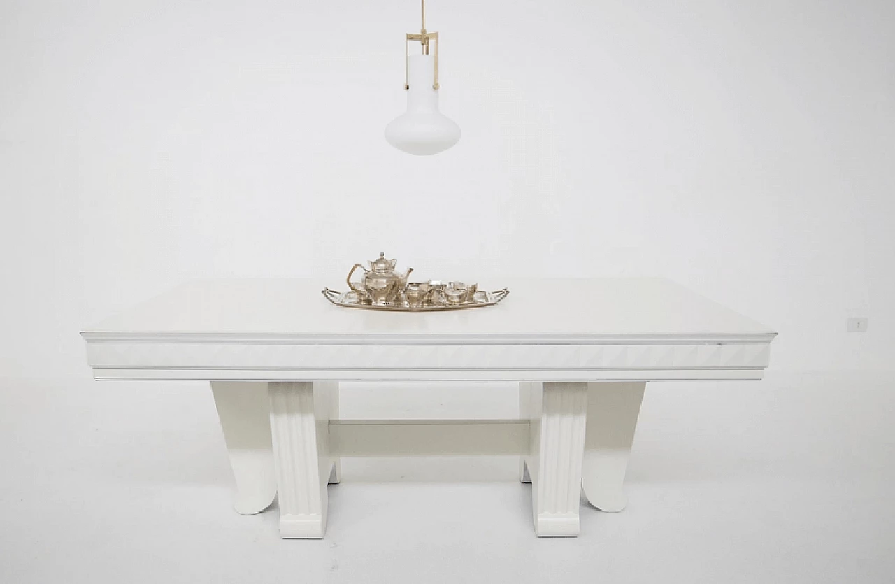 Dining table in white lacquered wood  attributed to Guglielmo Ulrich, 1950s 2