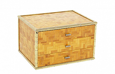 Small dresser in rattan and brass, 1970s