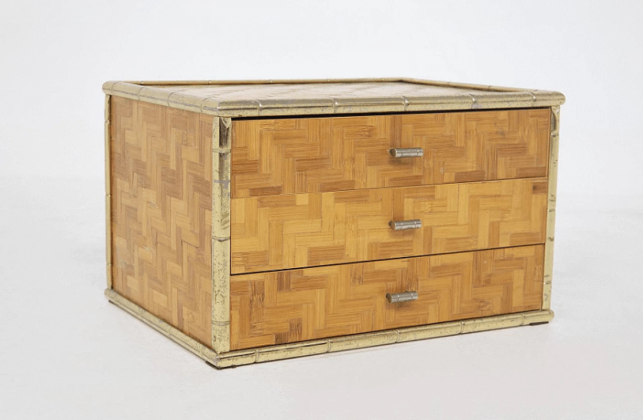 Small dresser in rattan and brass, 1970s 4