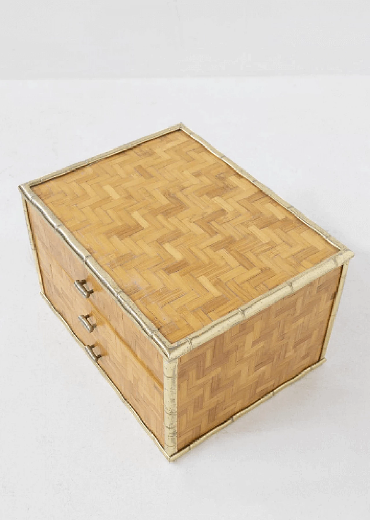 Small dresser in rattan and brass, 1970s 5