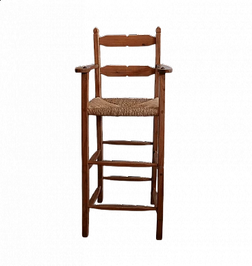 Large high chair in wood with armrests, 1940s