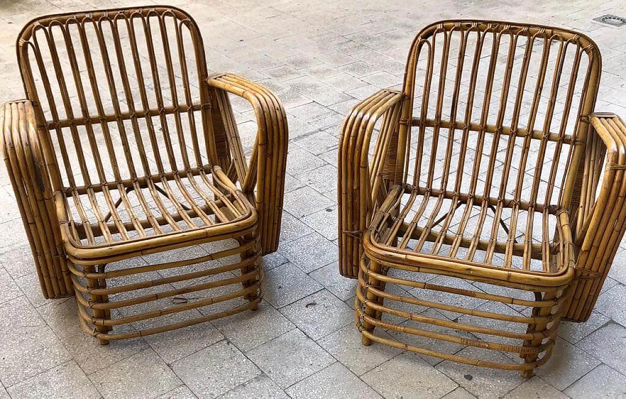 Pair of Pretzel armchairs in rattan in  the style of Paul Frankl, 1950s 1