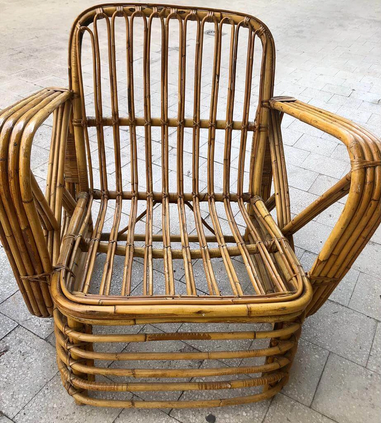 Pair of Pretzel armchairs in rattan in  the style of Paul Frankl, 1950s 3