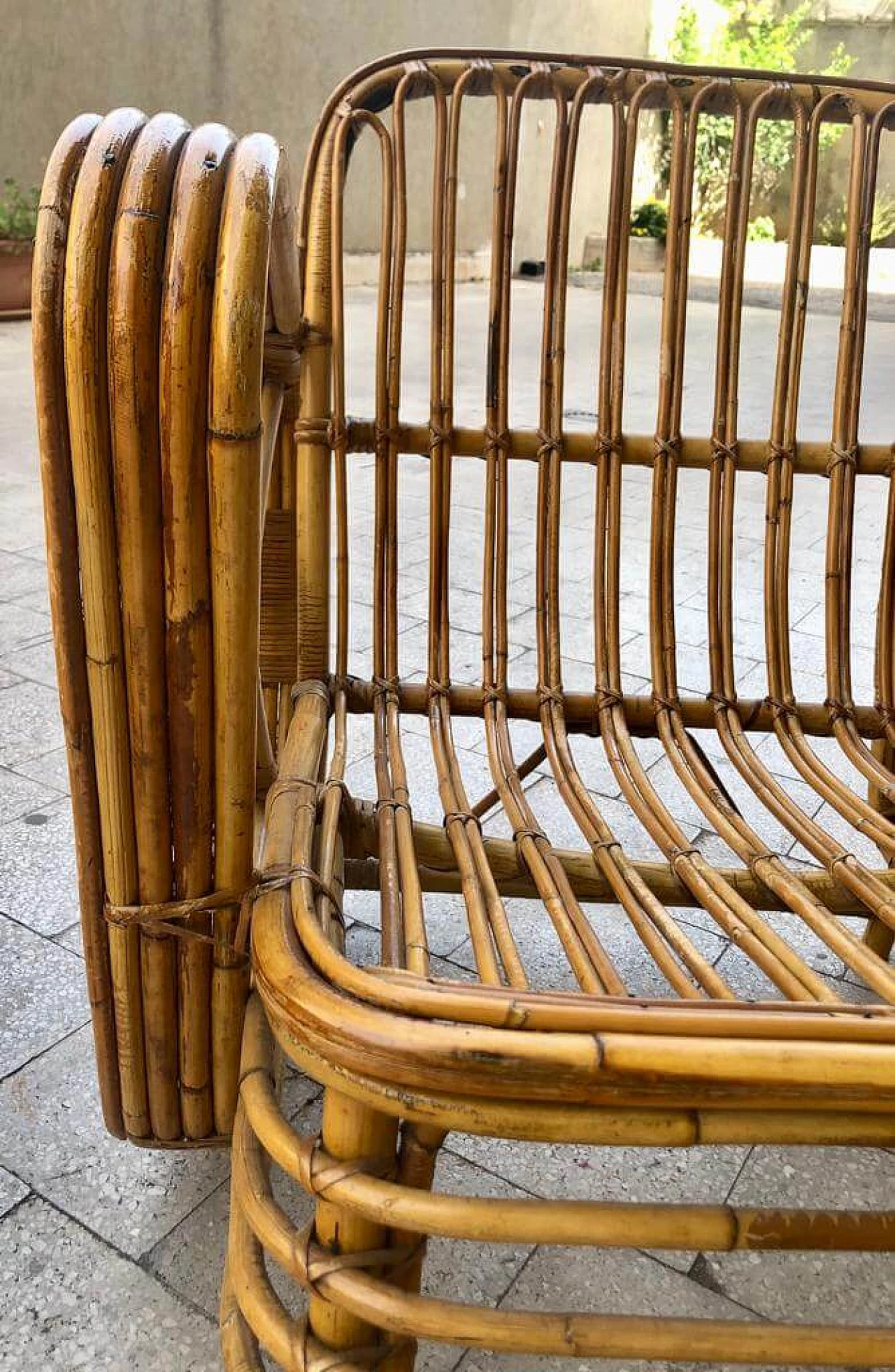 Pair of Pretzel armchairs in rattan in  the style of Paul Frankl, 1950s 5