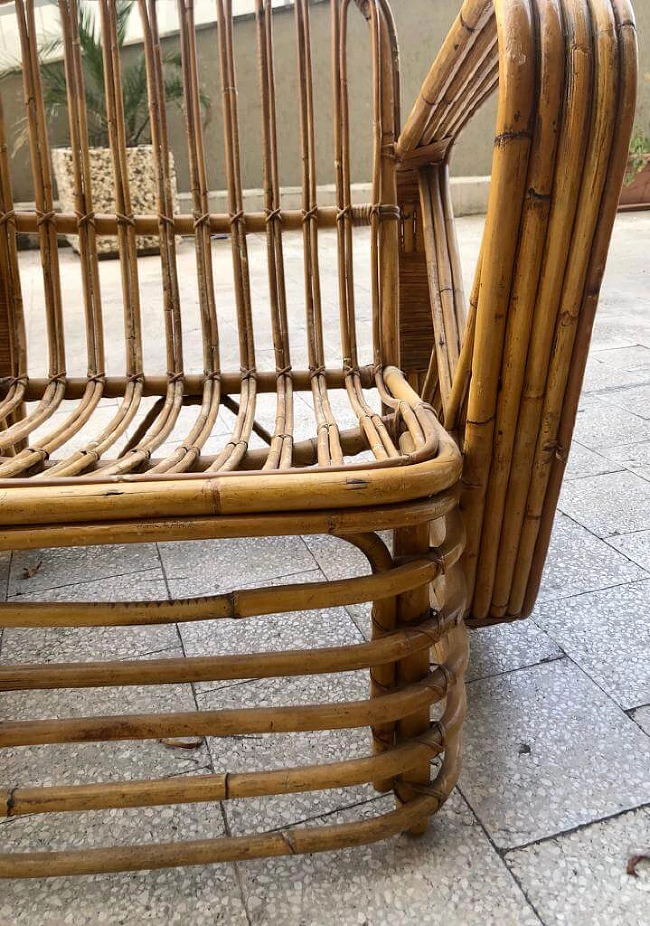 Pair of Pretzel armchairs in rattan in  the style of Paul Frankl, 1950s 6