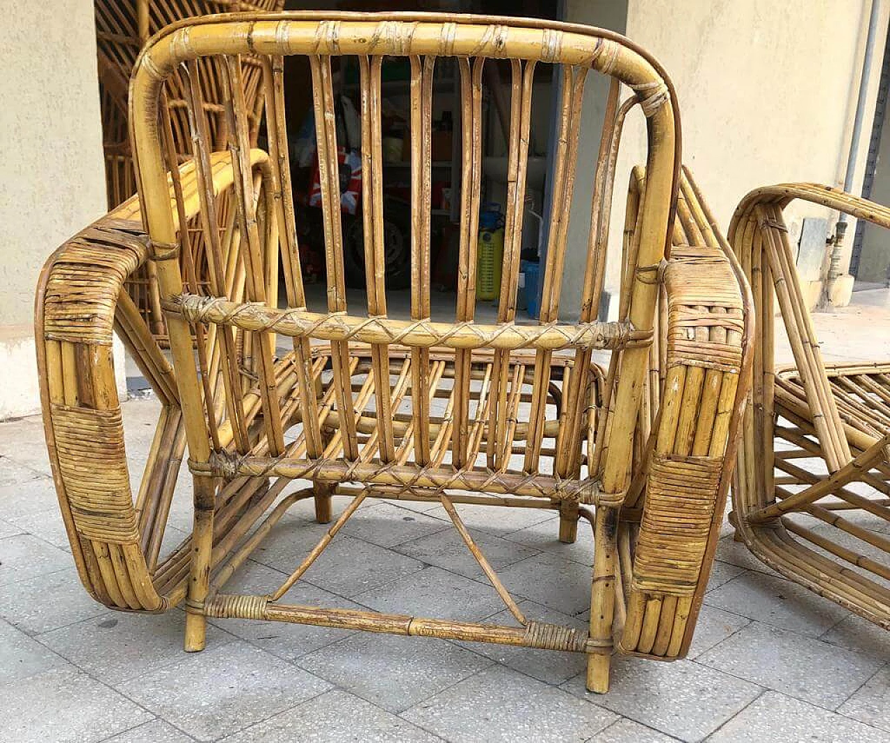 Pair of Pretzel armchairs in rattan in  the style of Paul Frankl, 1950s 7