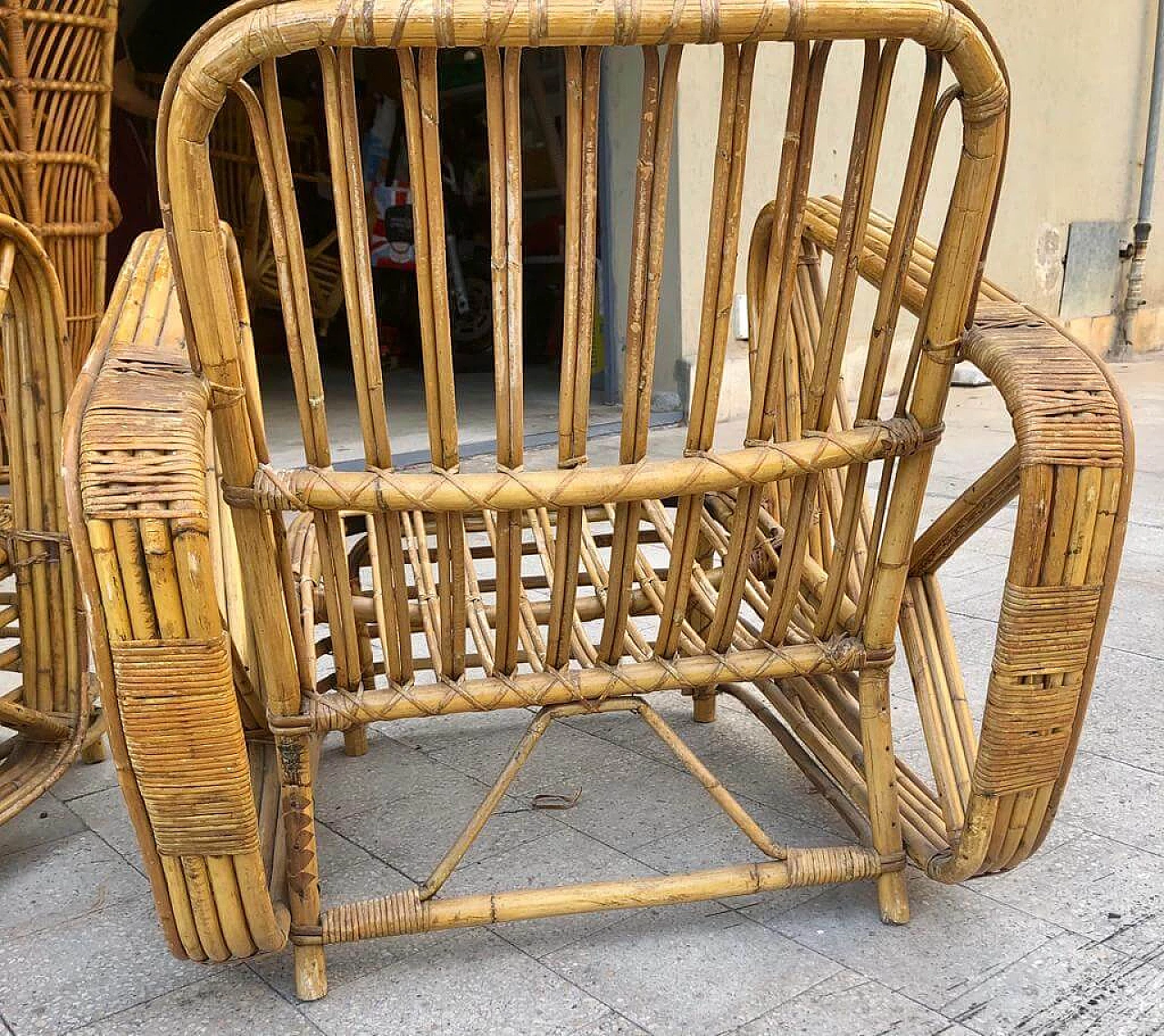 Pair of Pretzel armchairs in rattan in  the style of Paul Frankl, 1950s 8
