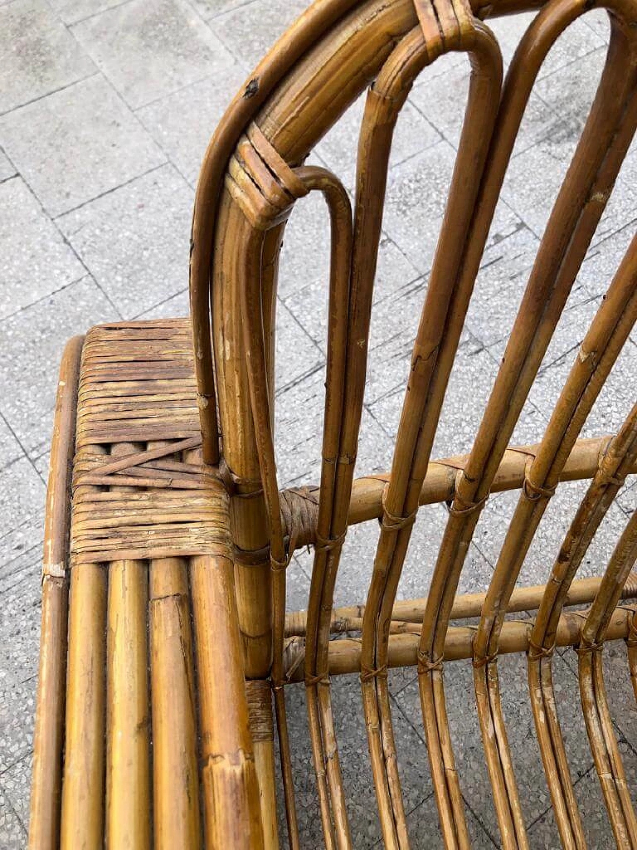 Pair of Pretzel armchairs in rattan in  the style of Paul Frankl, 1950s 9