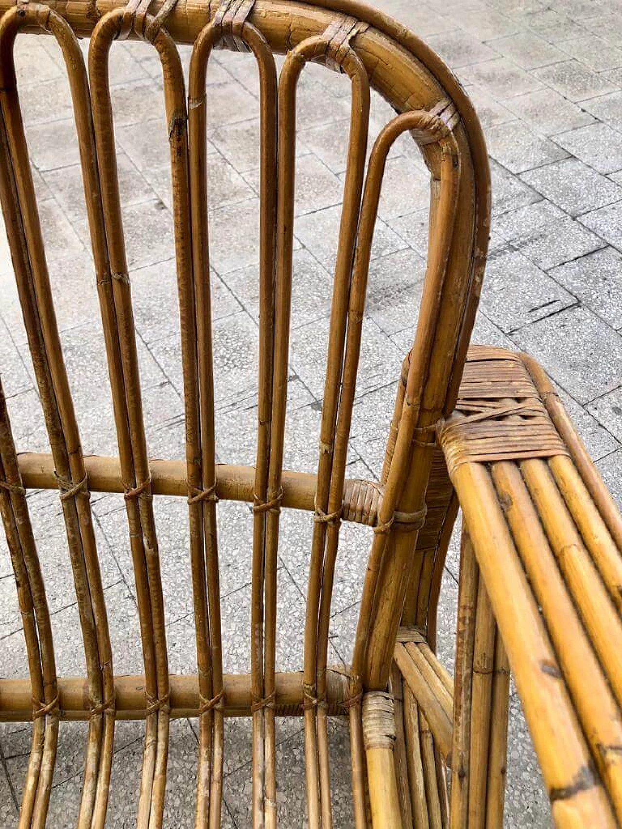Pair of Pretzel armchairs in rattan in  the style of Paul Frankl, 1950s 10