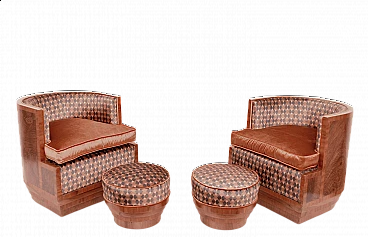 Pair of Art Deco armchairs complete with ottoman, 1940s