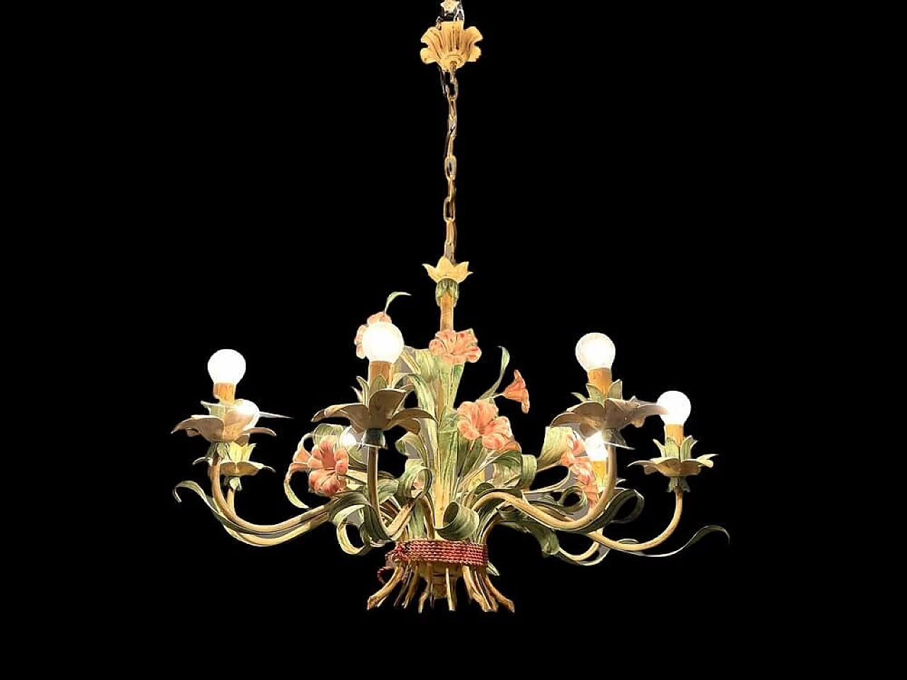 Flower chandelier  in ceramic with 8 lights, 1970s 5