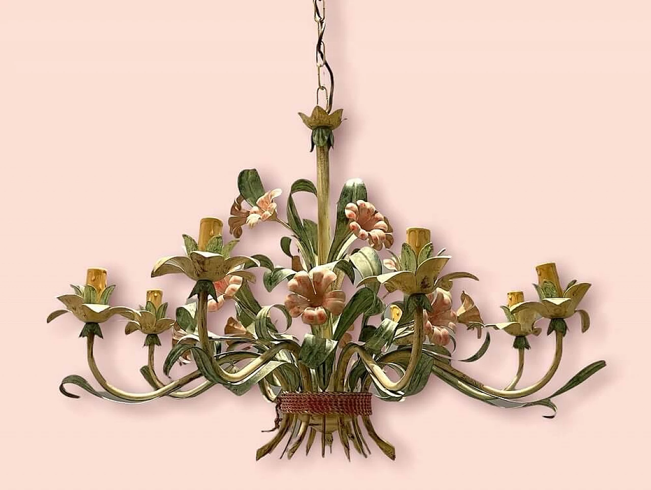 Flower chandelier  in ceramic with 8 lights, 1970s 10