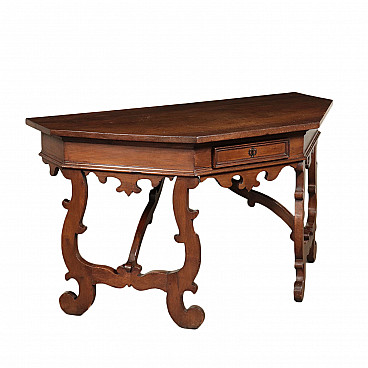 Late Baroque fretted console table in solid walnut, 1700s