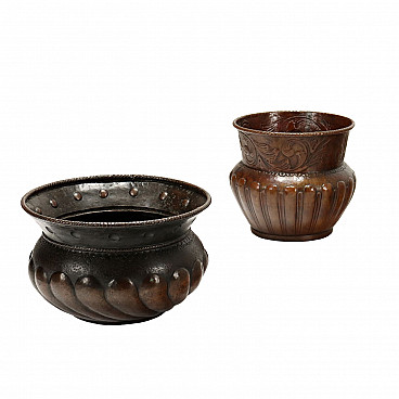 Pair of copper vases embossed, 19th century