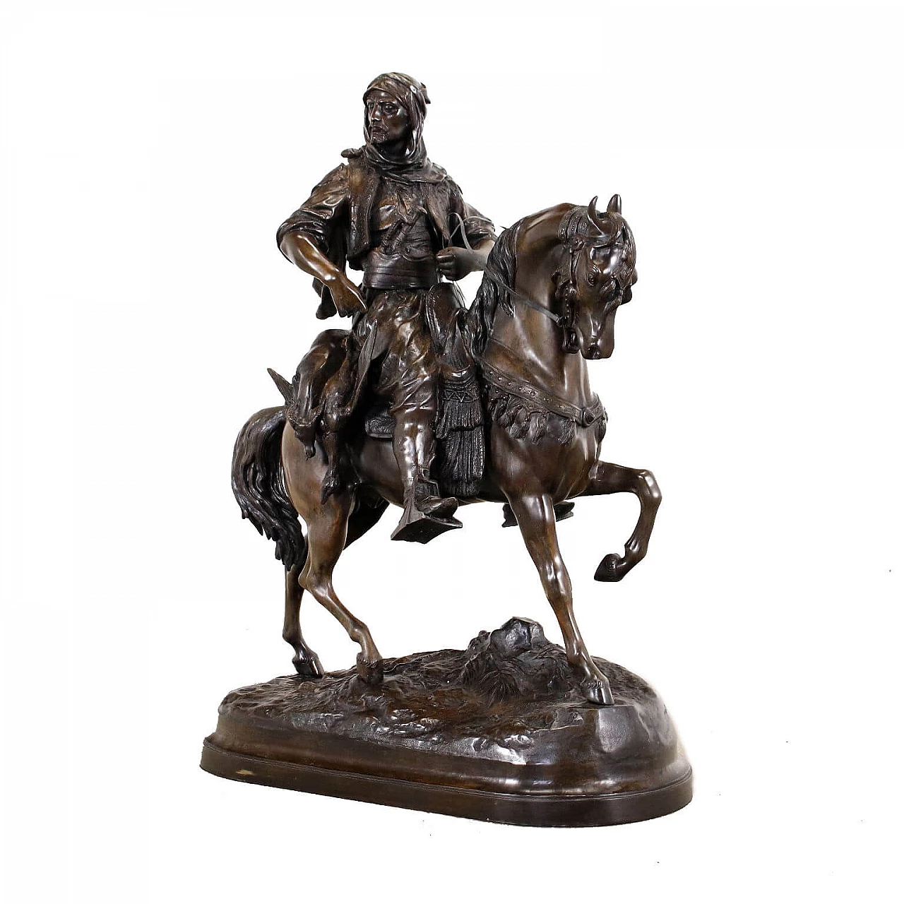 Alfred Barye e Emile Guillemin ,statua di beduino a cavallo, bronzo,  '900 1