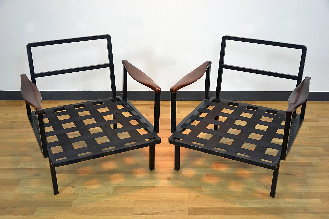Pair of P24 armchairs in rosewood by Osvaldo Borsani for Tecno, 1960s 5