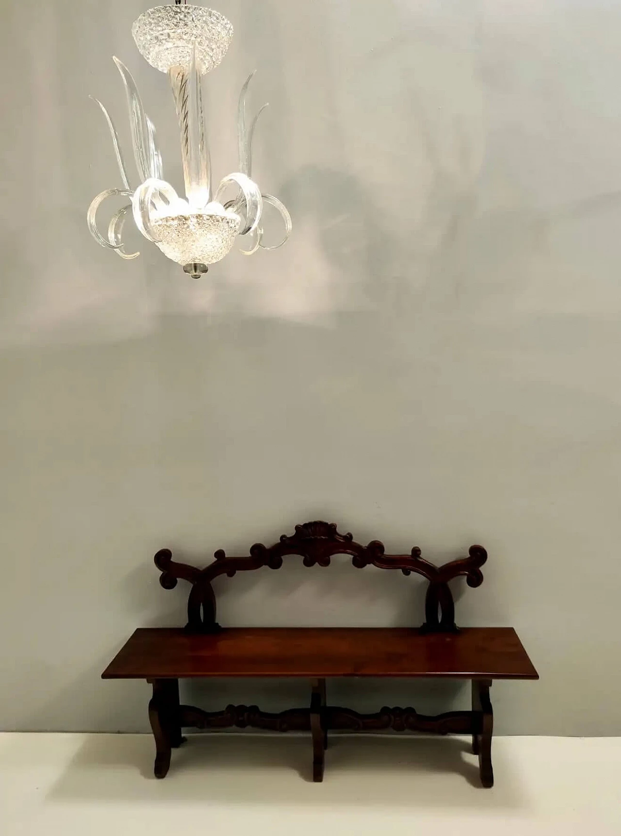 Baroque-style carved solid beech bench, 1960s 1