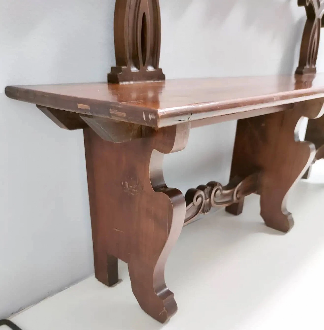 Baroque-style carved solid beech bench, 1960s 2
