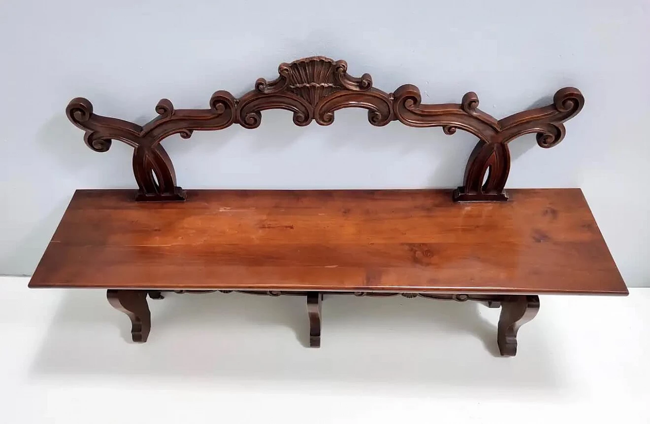 Baroque-style carved solid beech bench, 1960s 7