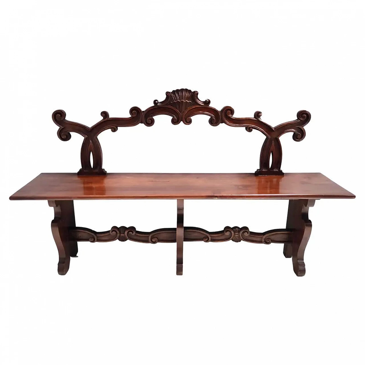 Baroque-style carved solid beech bench, 1960s 9