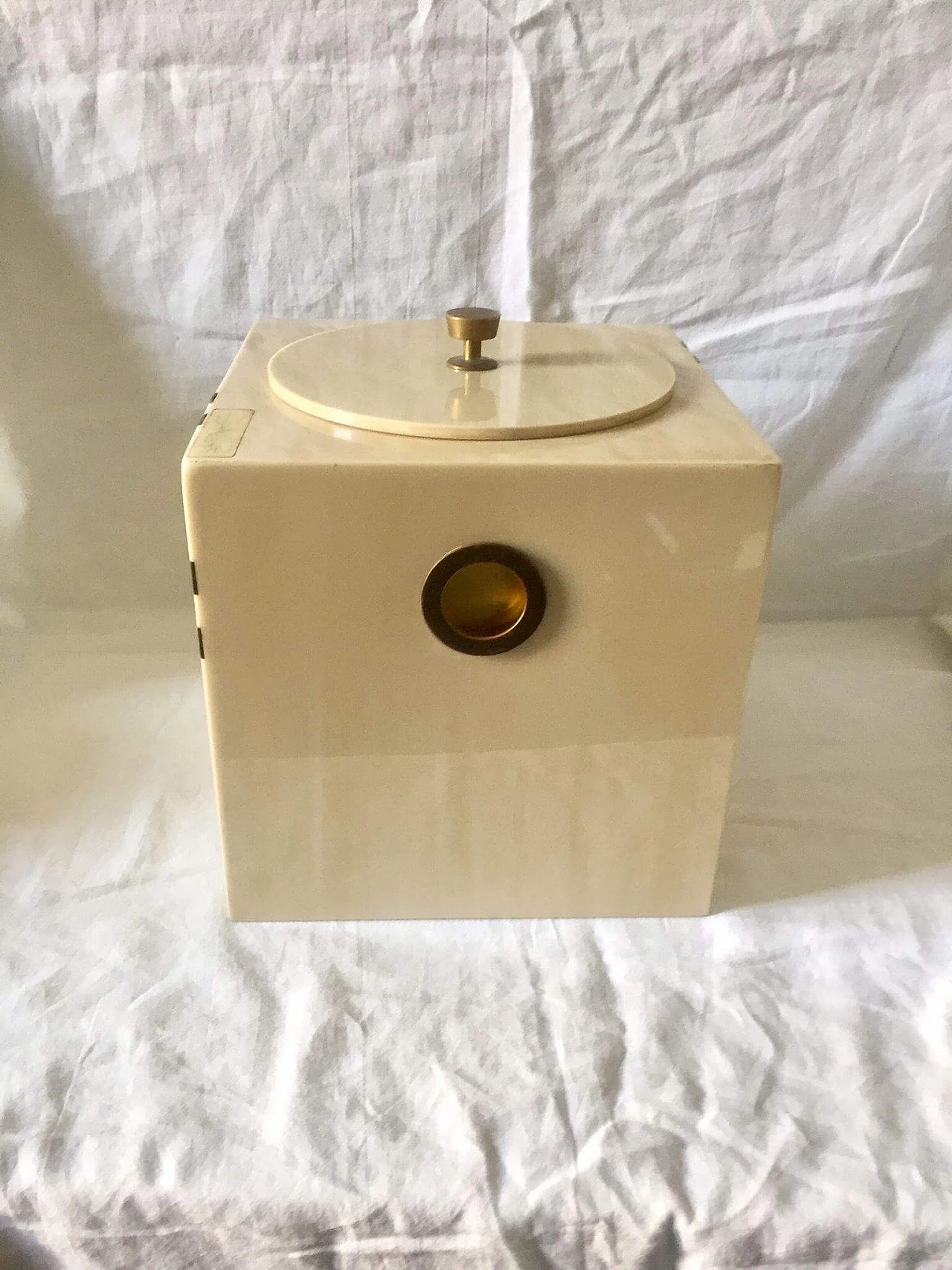 White ice bucket, acrylic and brass, 1970s 1