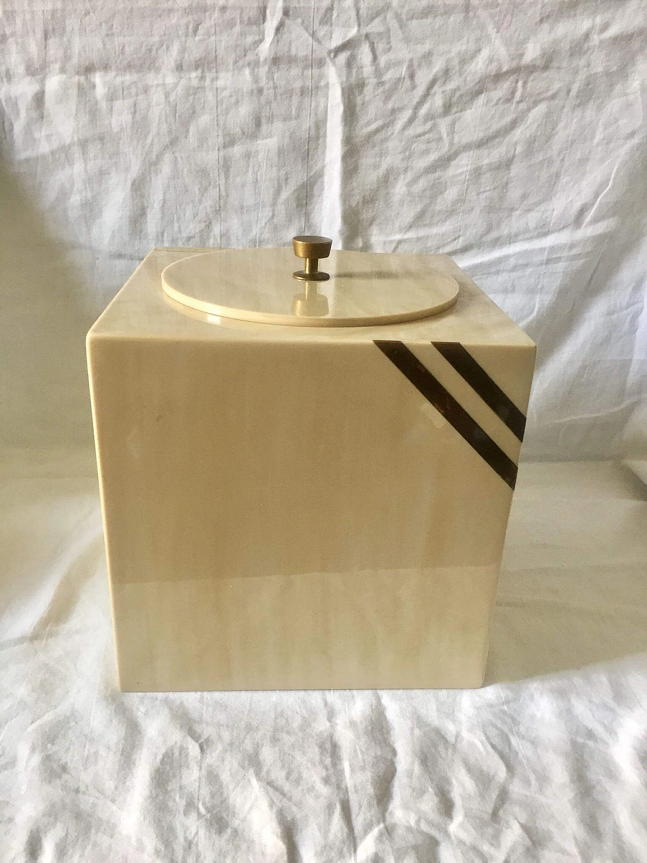 White ice bucket, acrylic and brass, 1970s 7