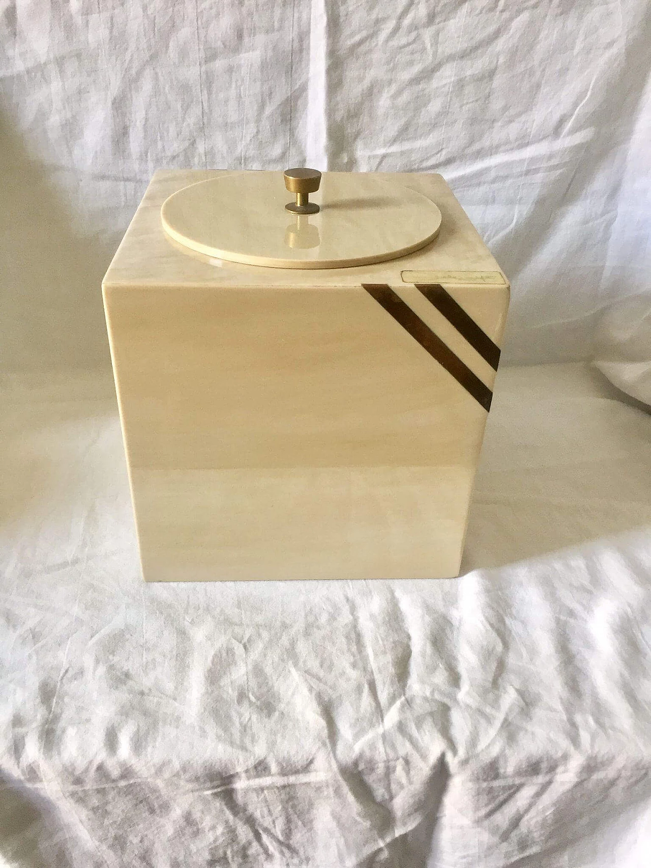 White ice bucket, acrylic and brass, 1970s 9