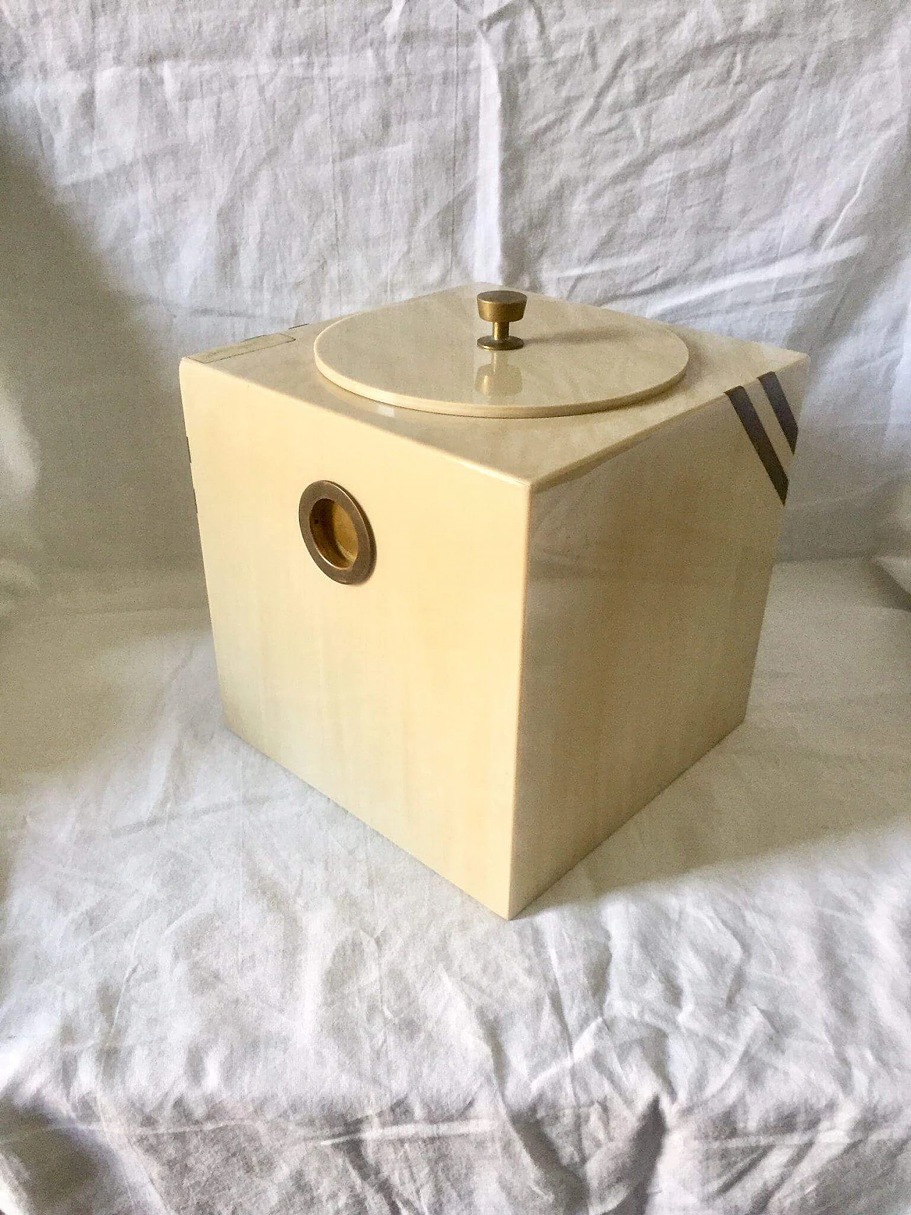 White ice bucket, acrylic and brass, 1970s 13