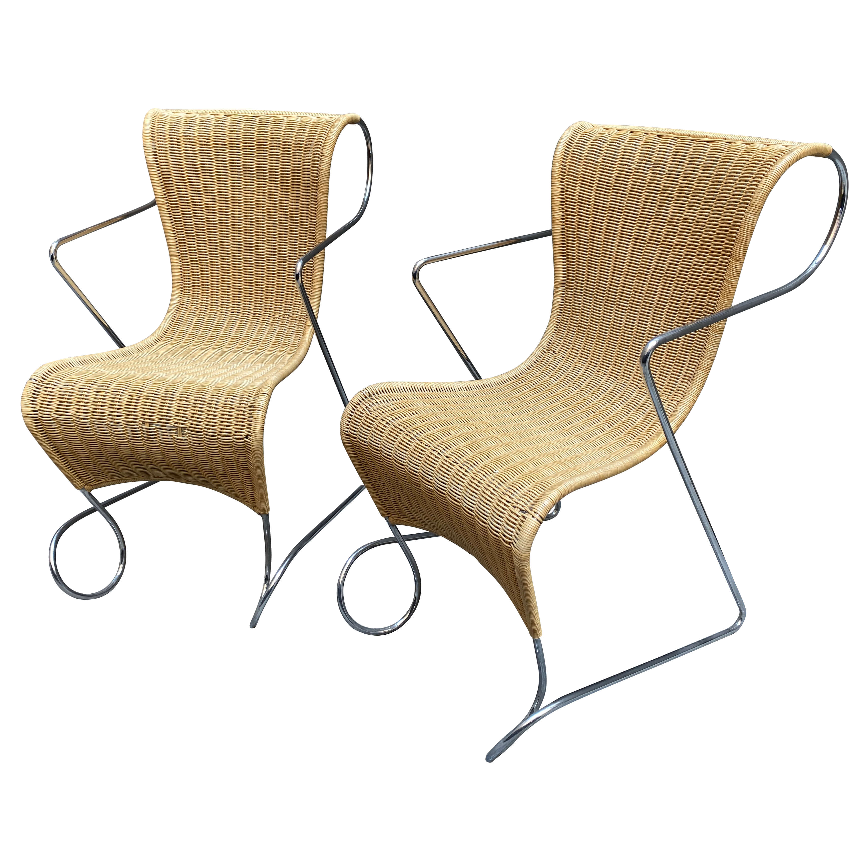 4 Zigo steel and wicker armchairs by Ron Arad for Driade, 1960s