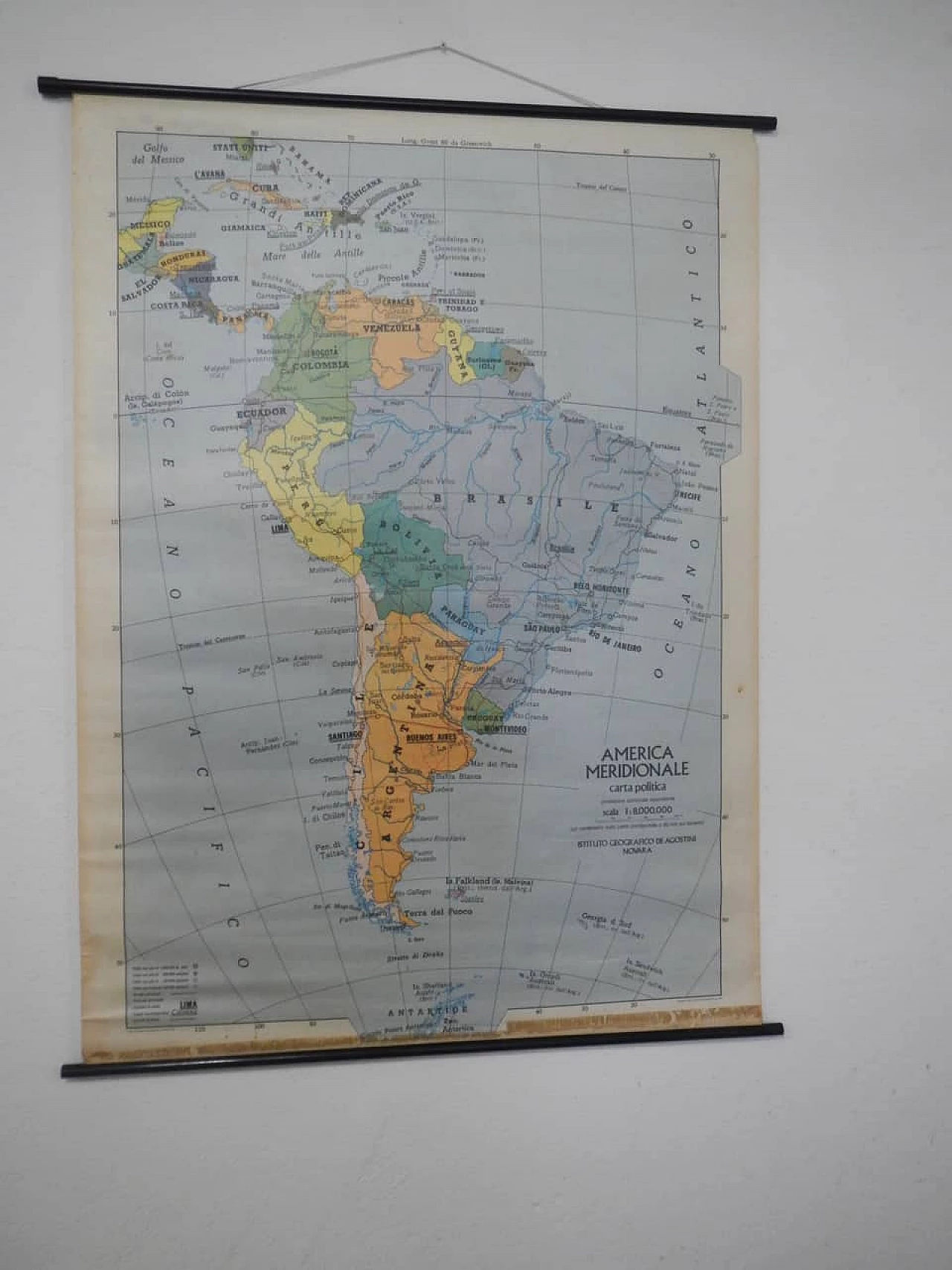 South America map by IGDA Officine Grafiche, 1970s 1