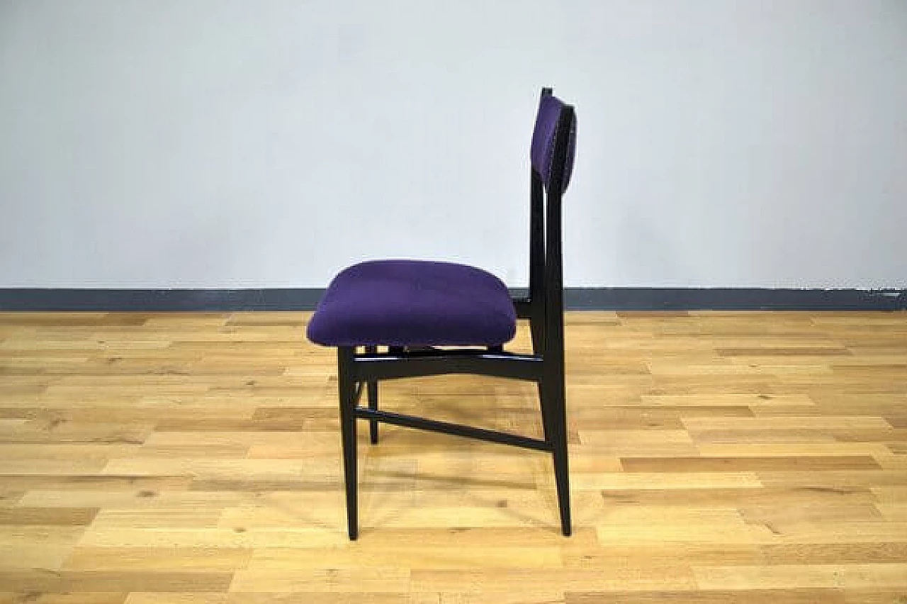 6 Dining chairs in wood and purple velvet, 1950s 8