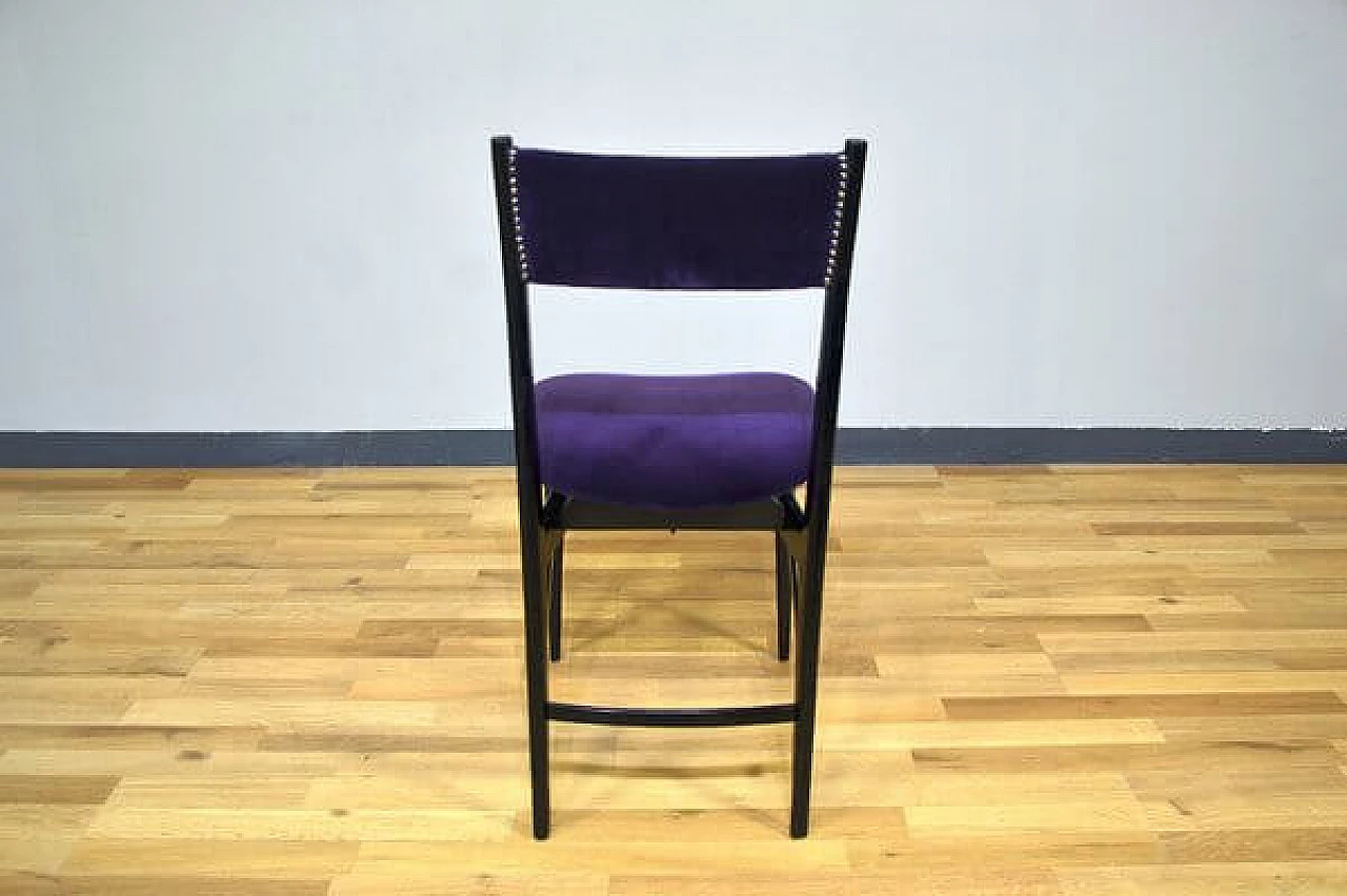 6 Dining chairs in wood and purple velvet, 1950s 9
