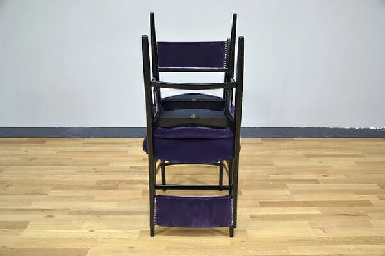 6 Dining chairs in wood and purple velvet, 1950s 11