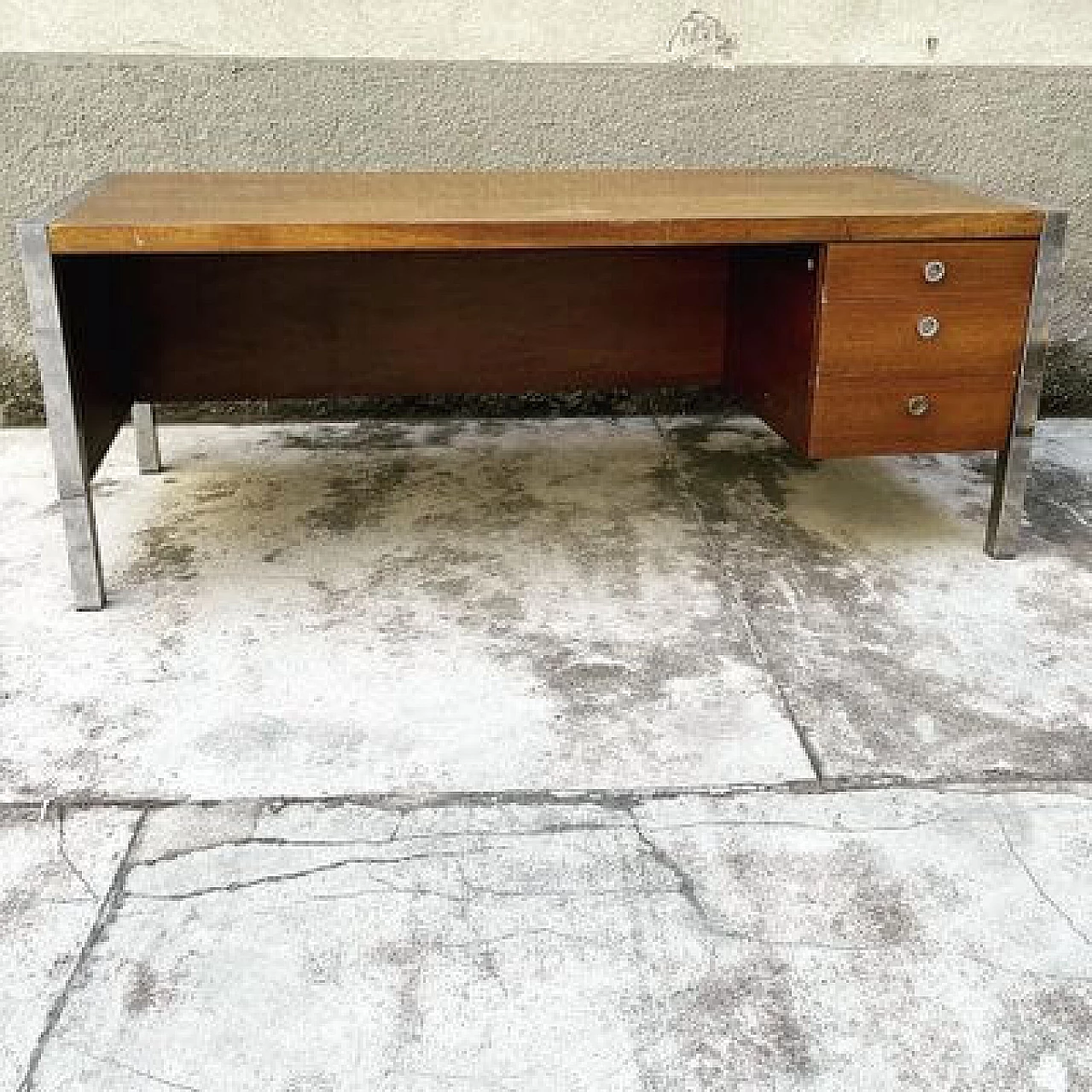 Tecnika wooden desk with 3 drawers by Ettore Sottsass for Poltronova, 1970s 1