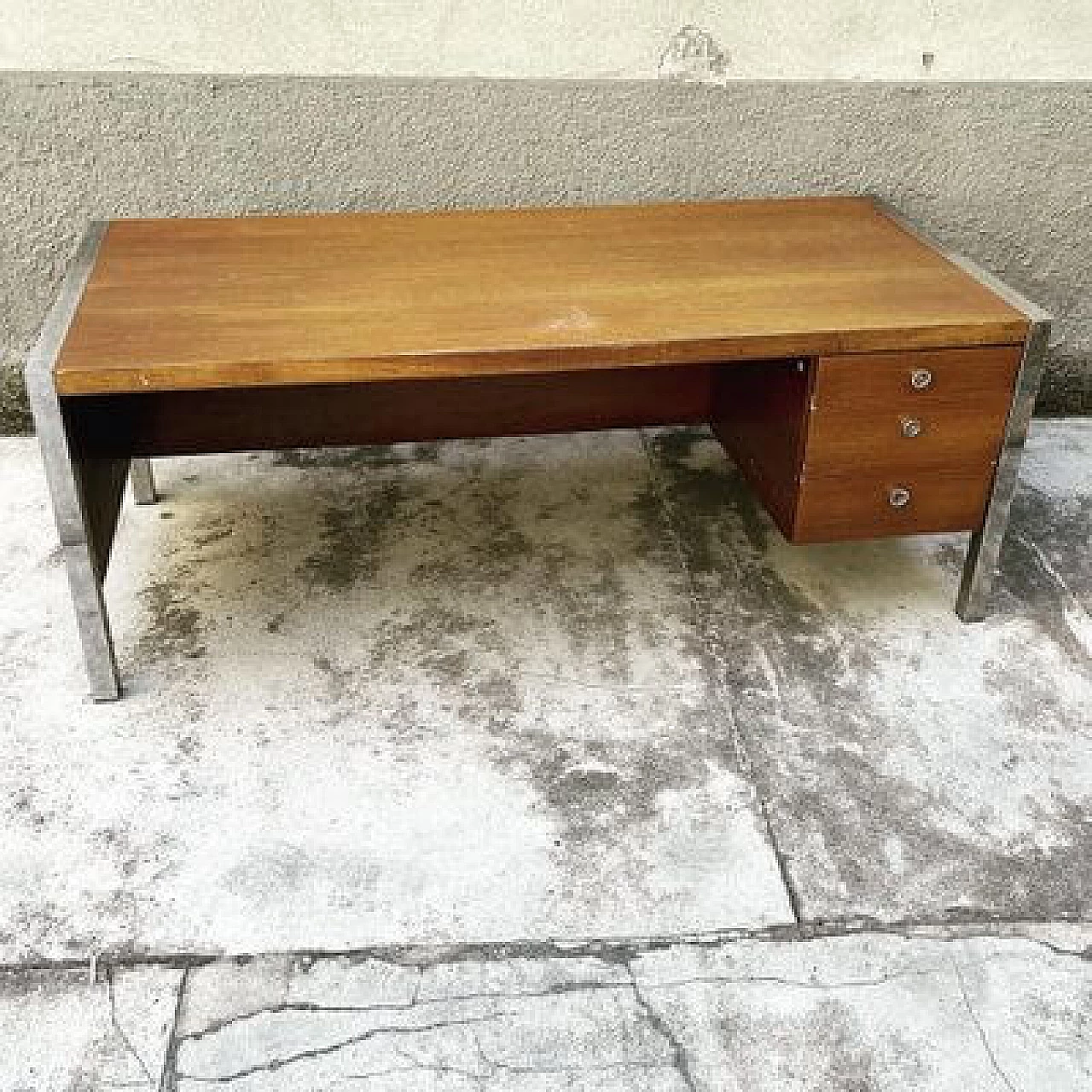 Tecnika wooden desk with 3 drawers by Ettore Sottsass for Poltronova, 1970s 3