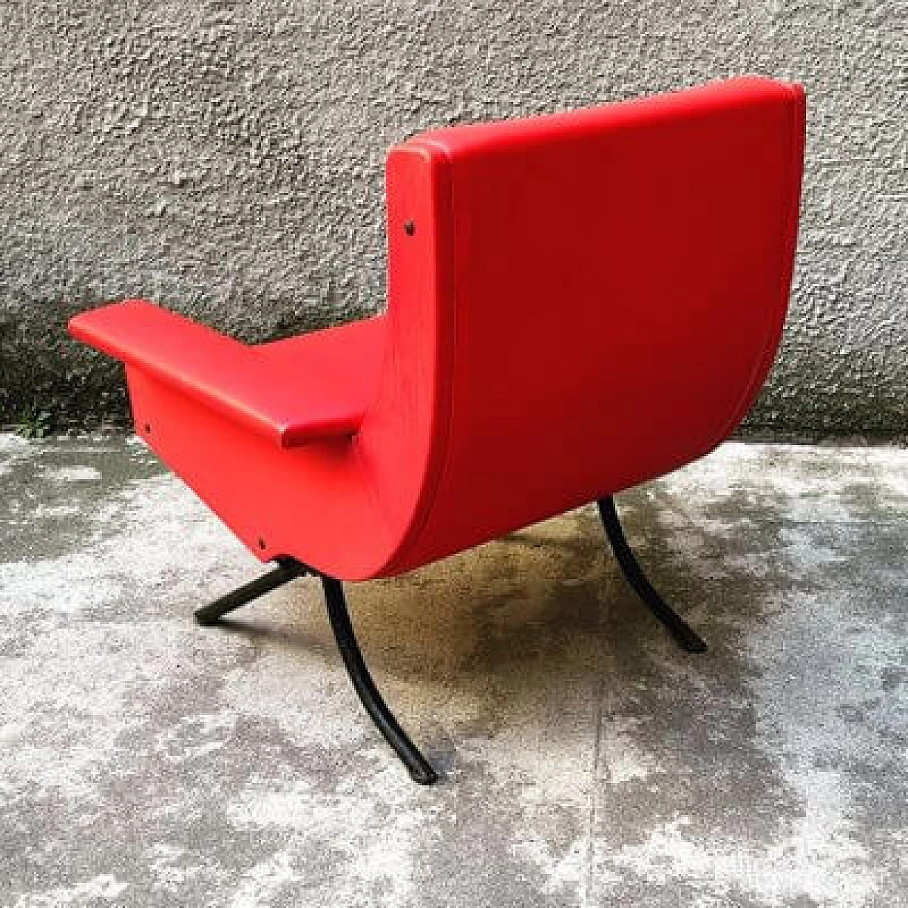 Sofa and pair of armchairs in red skai, 1960s 7