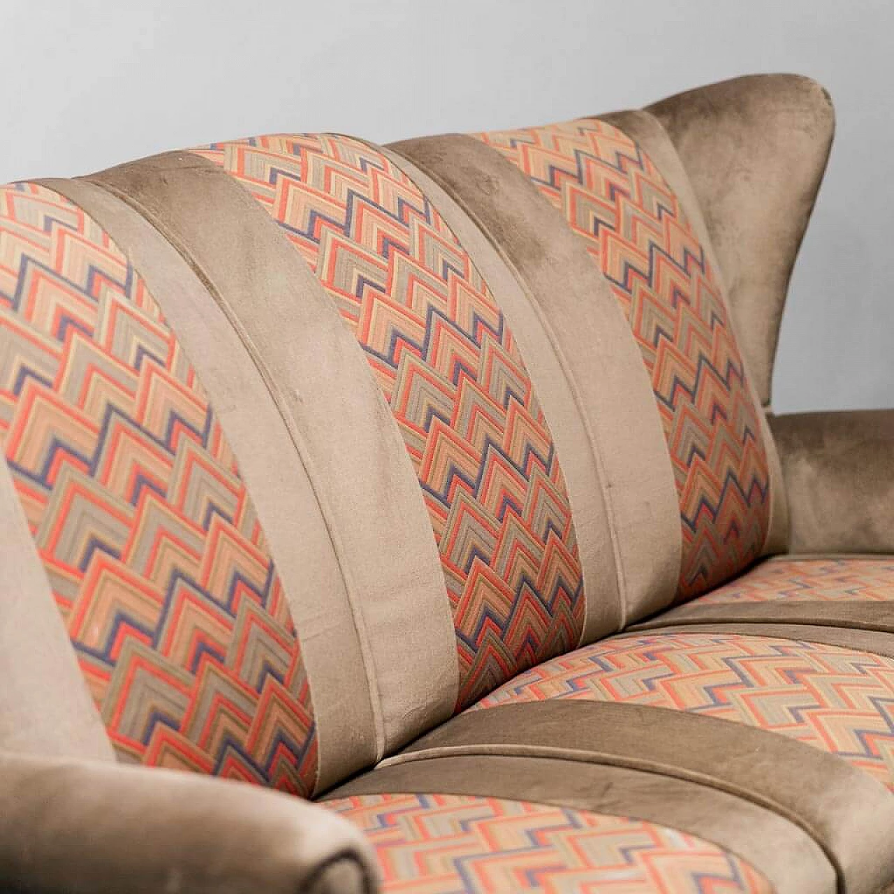 Brown velvet 3-seater sofa, 1950s 5