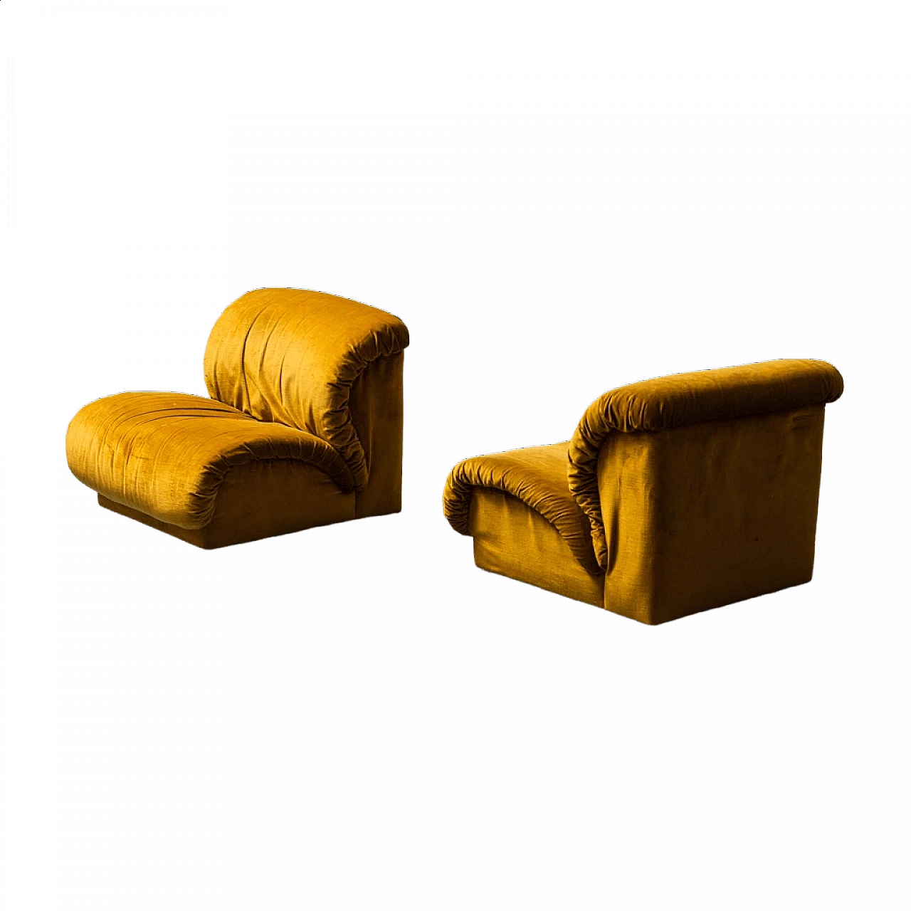 Coppia di poltrone Doimo in velluto giallo, anni '70 13