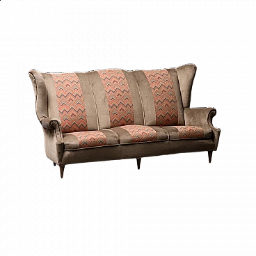 Brown velvet 3-seater sofa, 1950s