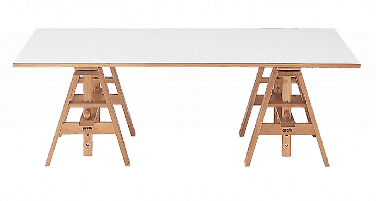 Tavolo Leonardo di Achille Castiglioni con cavalletti, anni '60 1