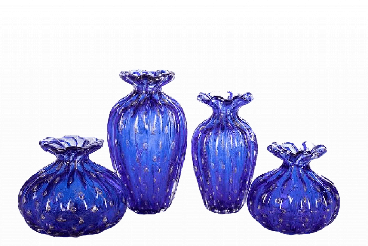 4 vases in blue and gold Murano glass 6