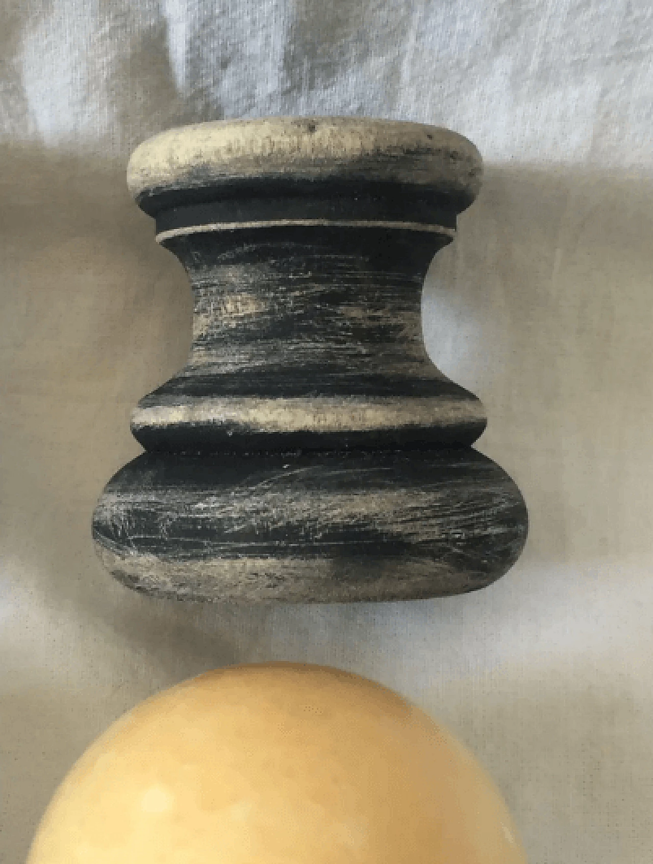 Pair of marble spheres on a black and beige wooden base, 1960s 11