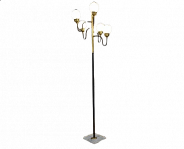 Marble and glass 5-light floor lamp, 1950s