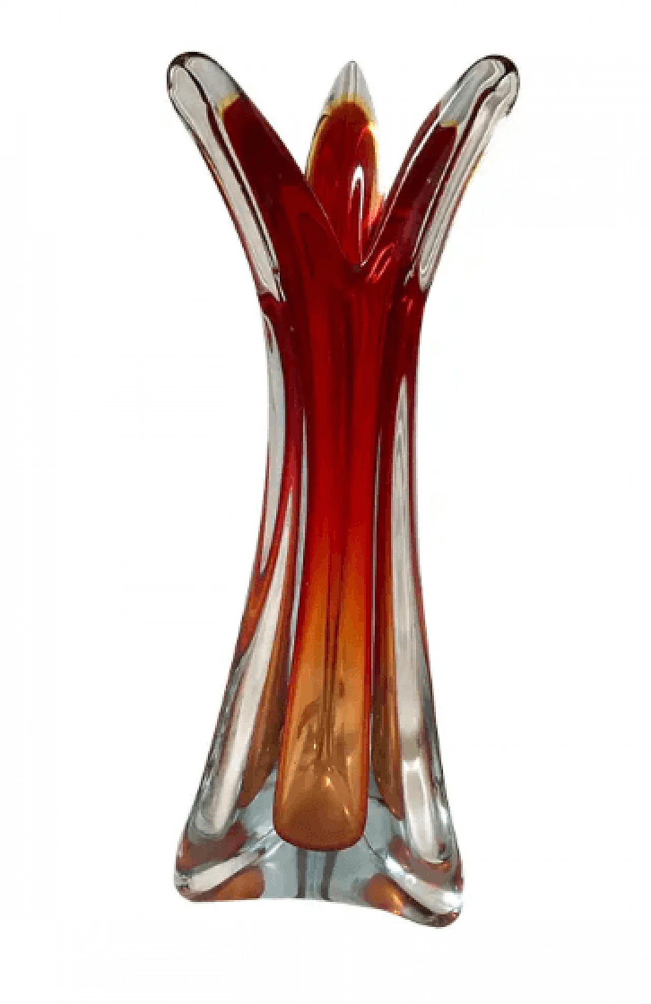 Red submerged Murano glass vase by Flavio Poli for Seguso, 1950s 1