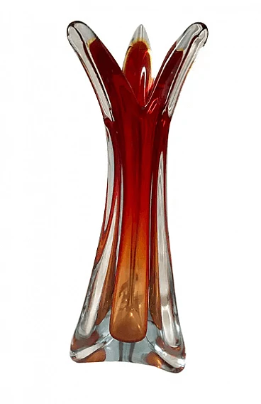 Red submerged Murano glass vase by Flavio Poli for Seguso, 1950s