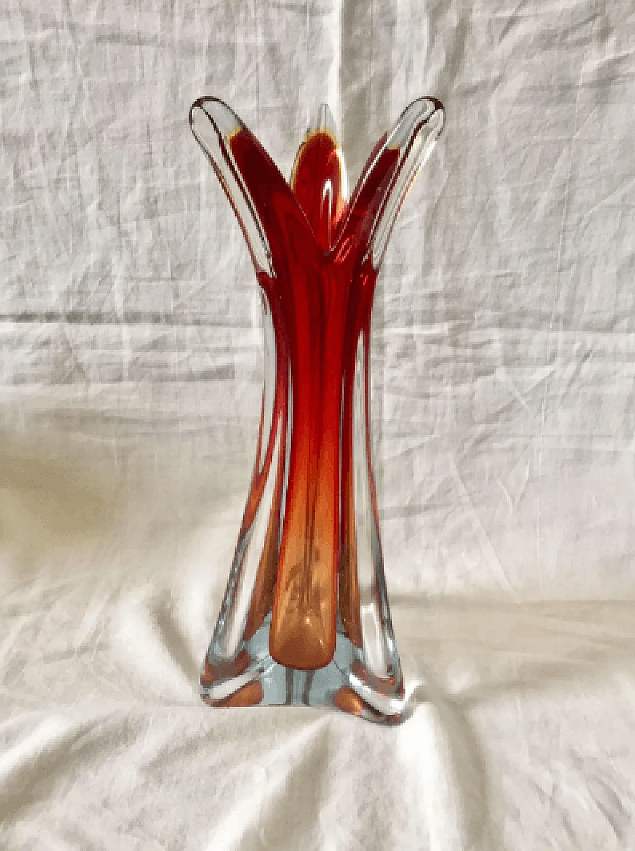 Red submerged Murano glass vase by Flavio Poli for Seguso, 1950s 2