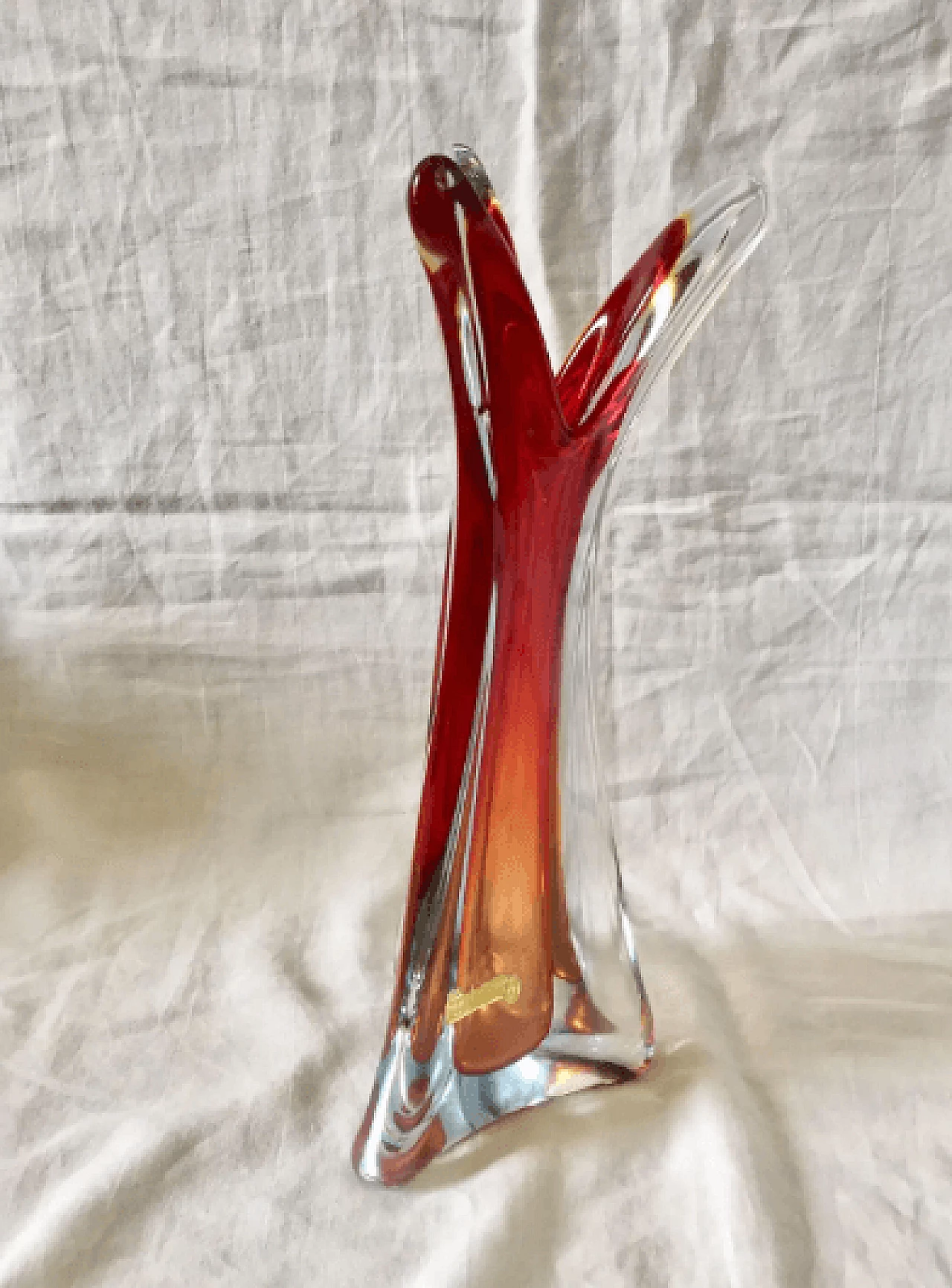 Vaso in vetro di Murano sommerso rosso di Flavio Poli per Seguso, anni '50 4