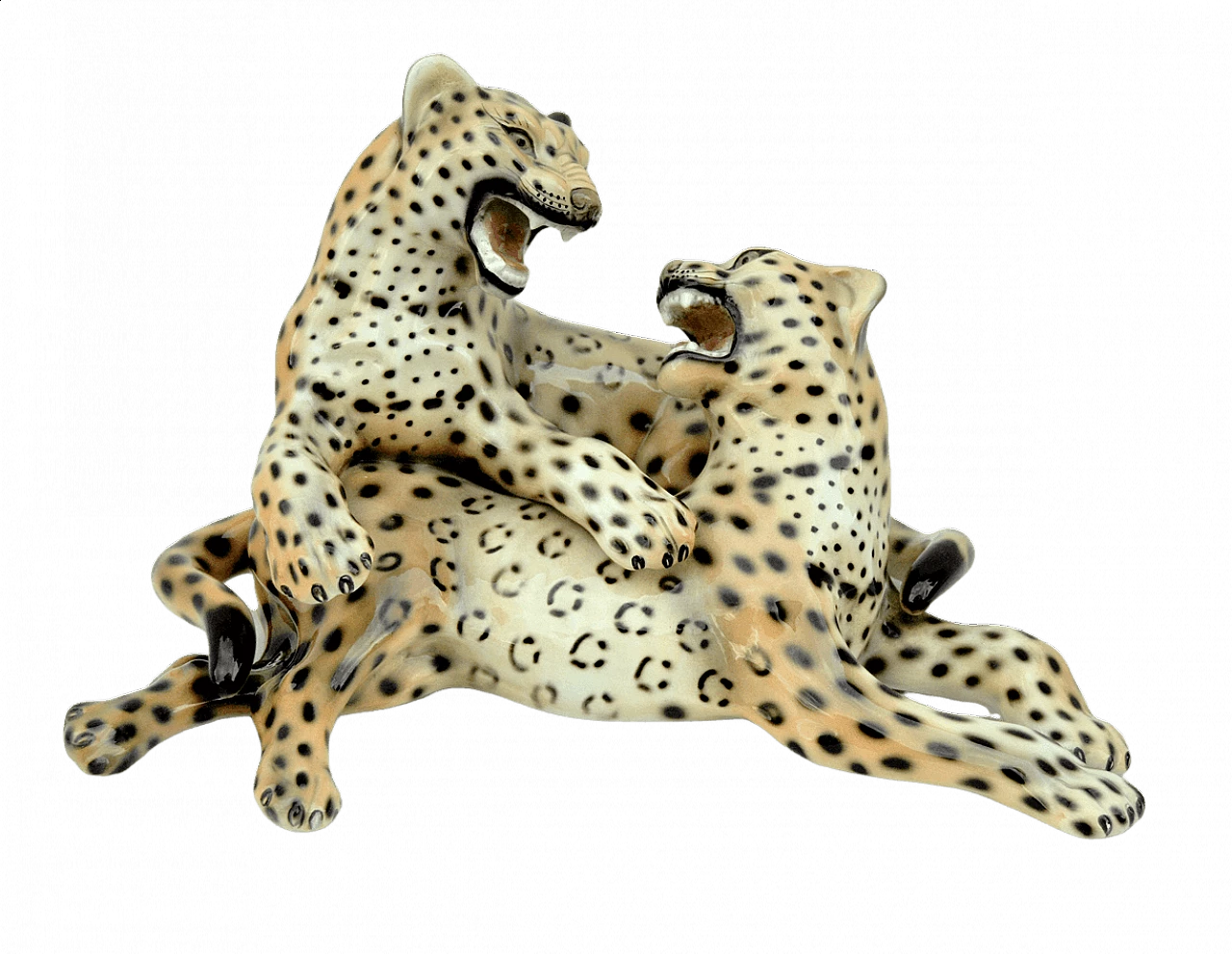Coppia di sculture di leopardi in ceramica smaltata, anni '70 8