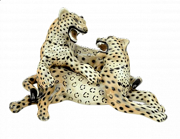 Pair of glazed ceramic leopard sculptures, 1970s