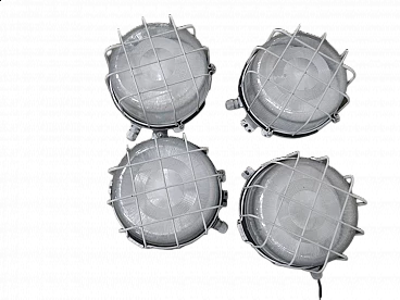 4 outdoor lamps in aluminum and glass, 1980s